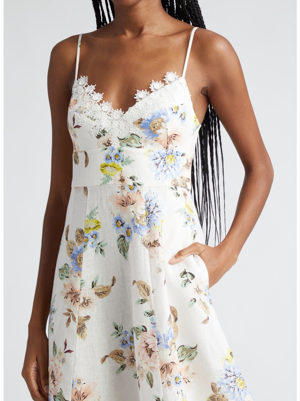 Zimmermann White Floral Lace-Trim Midi Dress
